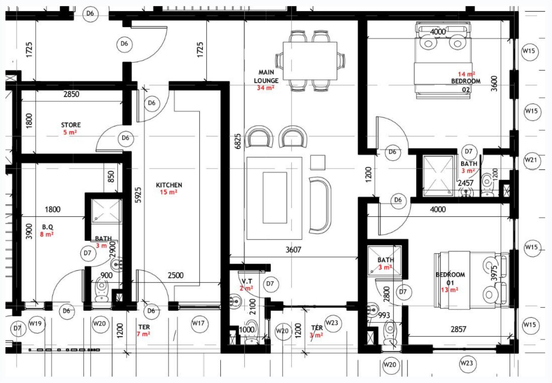 Blue Horizon two-bedroom, 1st and 2nd floors floor plan